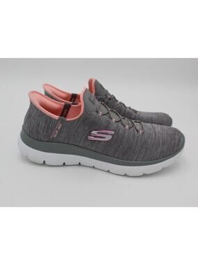 Skechers Slip Ins Womens Size 11 Gray Pink Hands Free Walking Sneakers